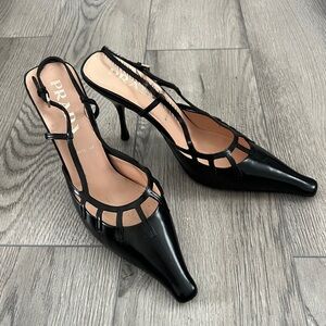 Vintage Prada Black Leather High Heel Slingback - Size 7.5